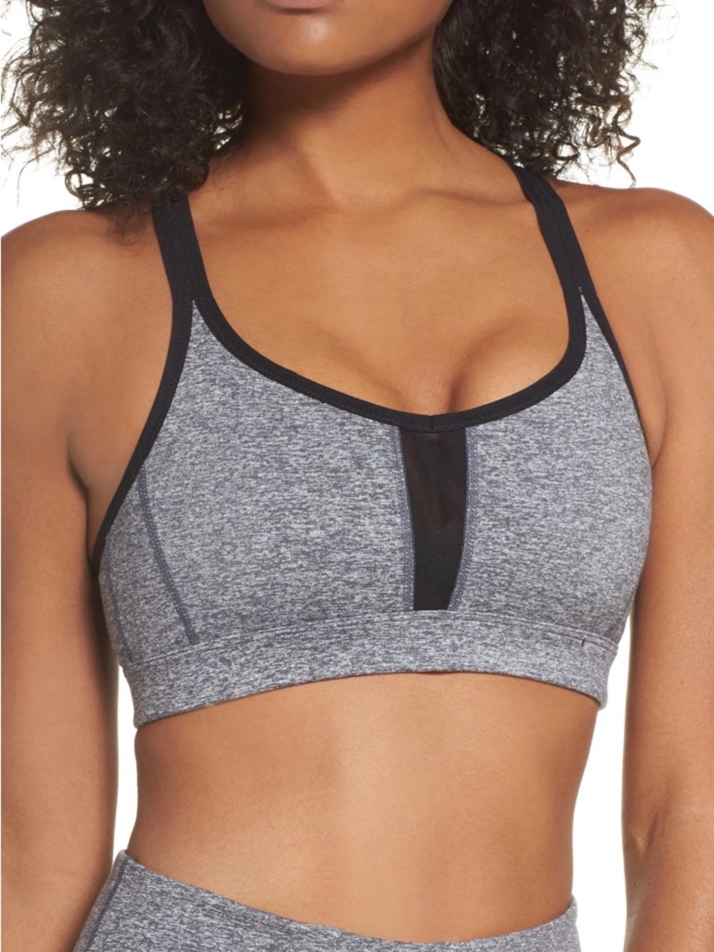 Zella Gray Heather Mesh-Trim Crossback Sports Bra